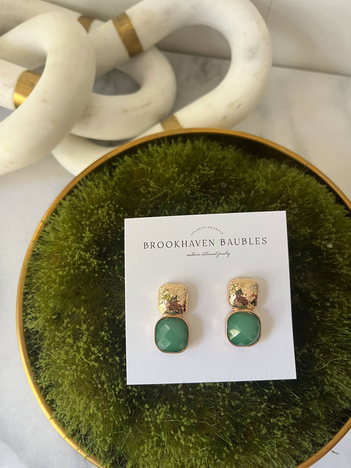 Hammered Gold and emerald green earrings