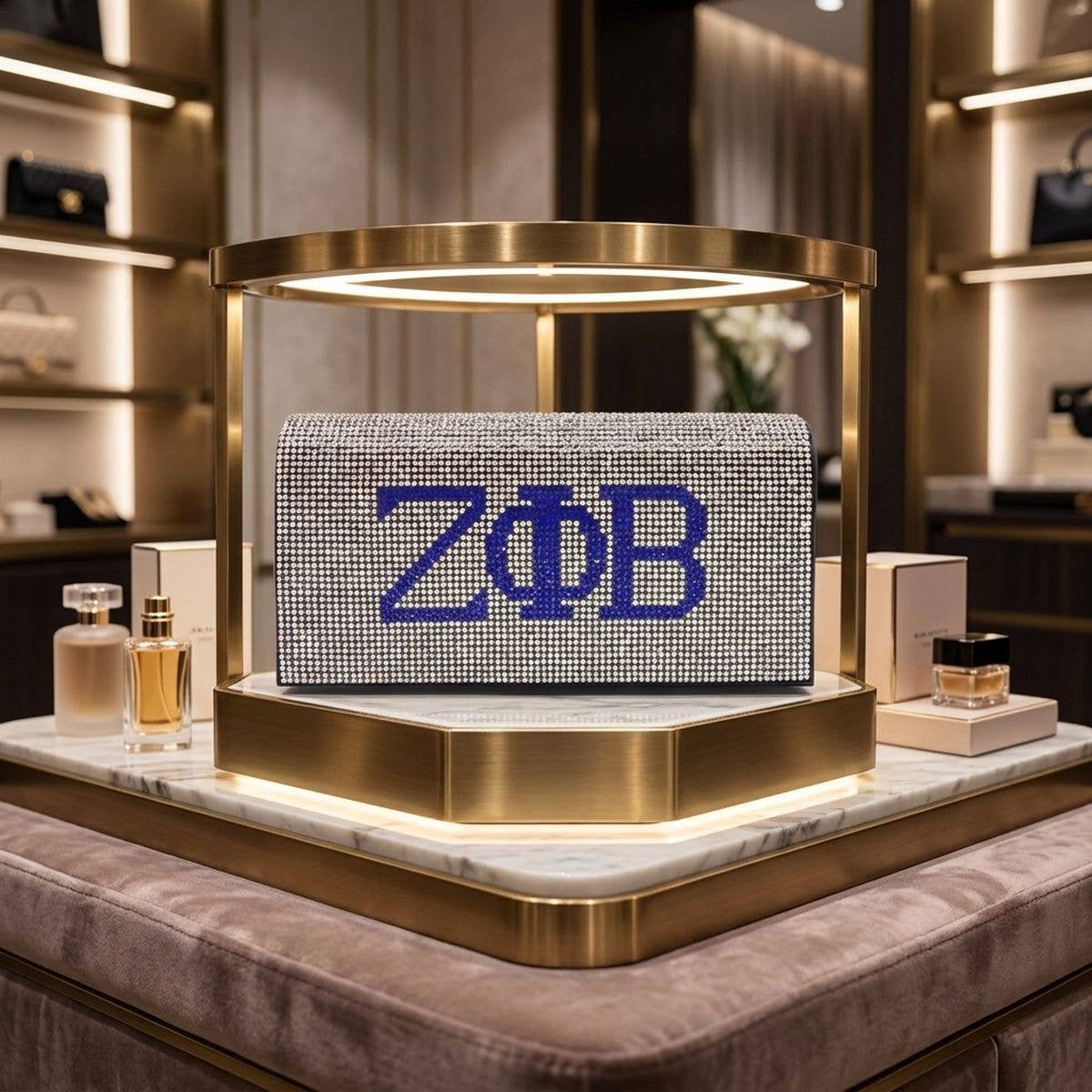 ZPB Clear and Blue Rhinestone Flap Snap Clutch Bag