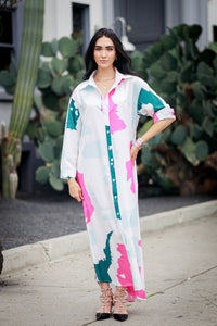 Long Sleeves Maxi Shirt Dress: Maroon / Medium