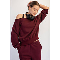 FRENCH TERRY FLEECE OFF SHOULDER TOP: True Red / S-M-L(2-2-2)
