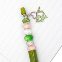 AKA Sorority Bling Bead and Charm Green Pen: Pink and Green