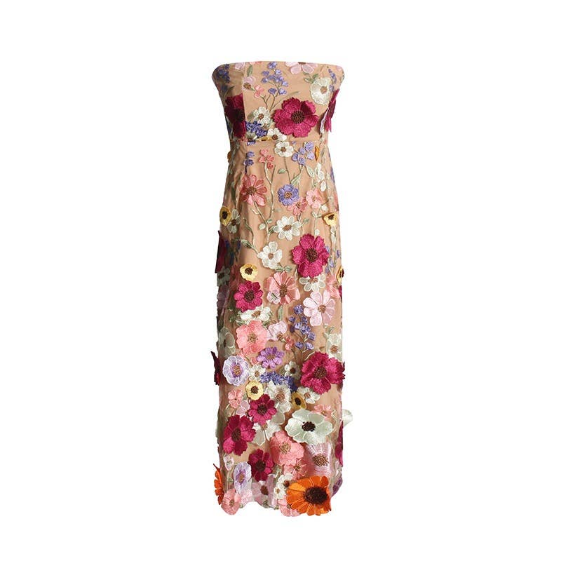 Lucy Floral Embroidered Slim Tube Dress