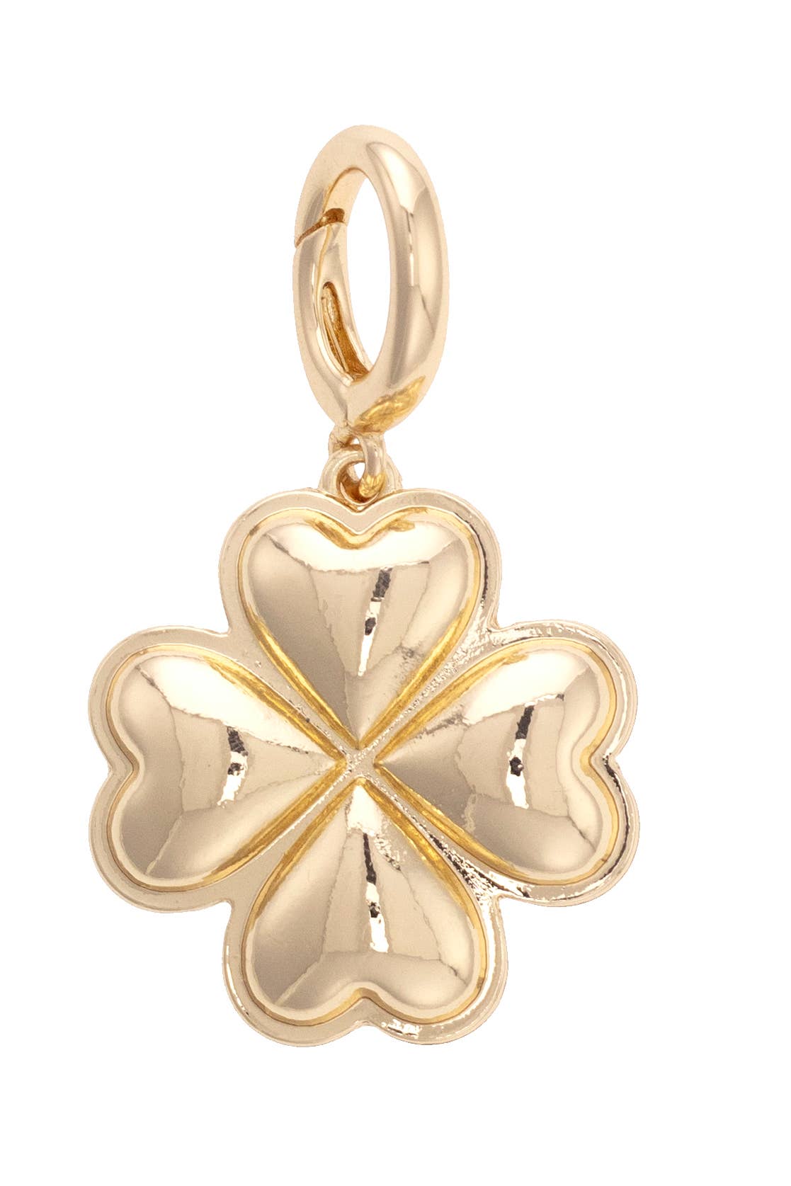 Canvas Style Charm Bar-Heart Shaped Clover Pendant Charm in Shiny Gold