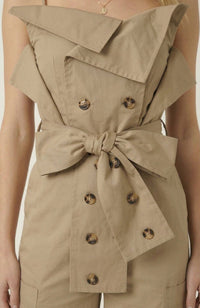 Off Shoulder Trench Style Cargo Jumpsuit: L