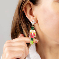 Nutcracker Enamel Earrings in Fuchsia & Green