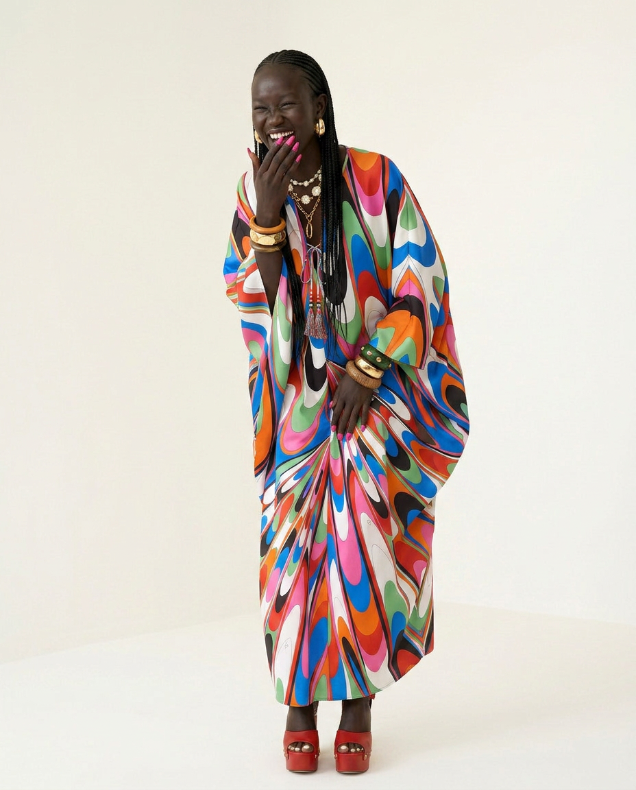 Vibrant Printed Loose Maxi Dress: Print 2 / S