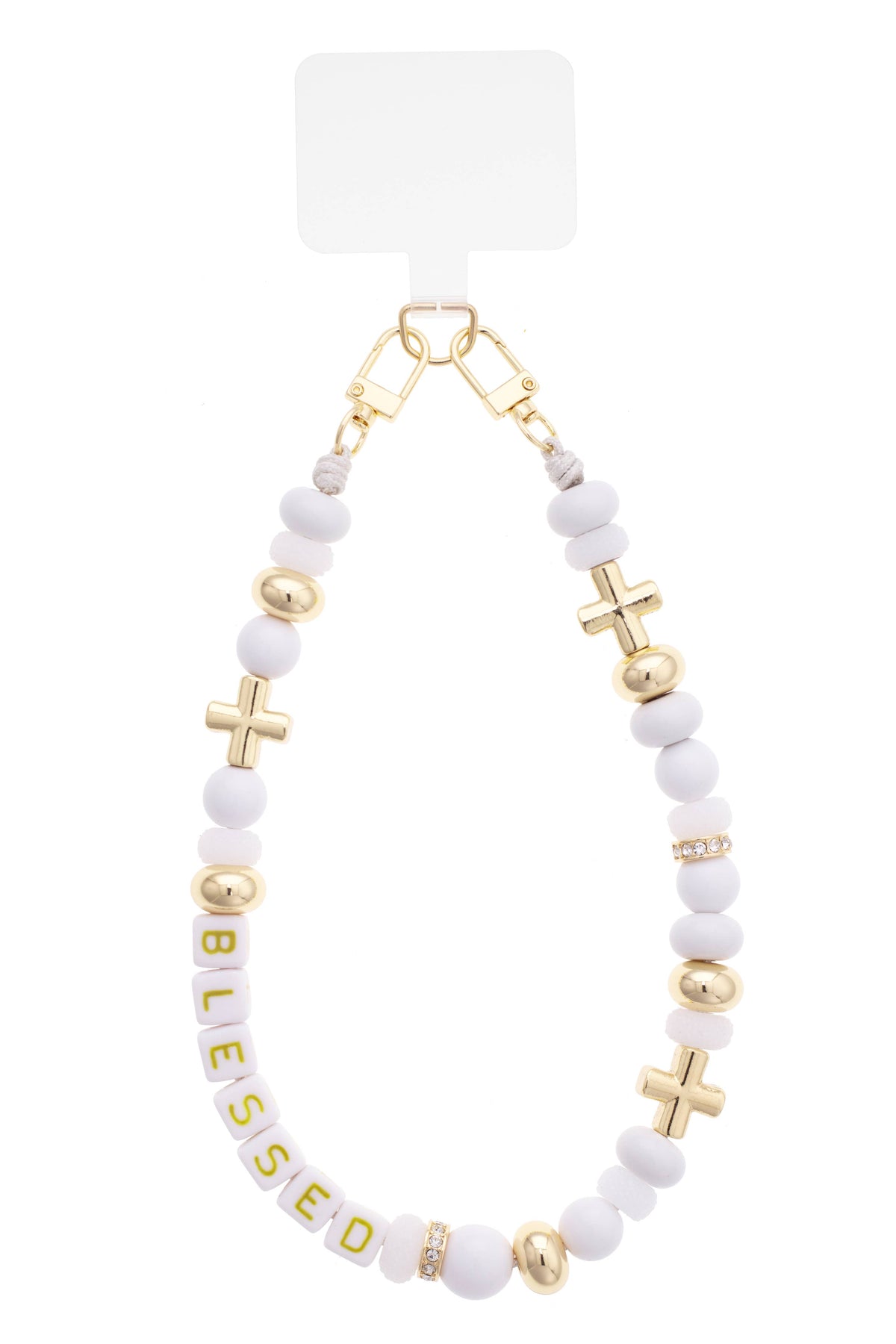 Blessed Beaded Cellphone Wristlet in White