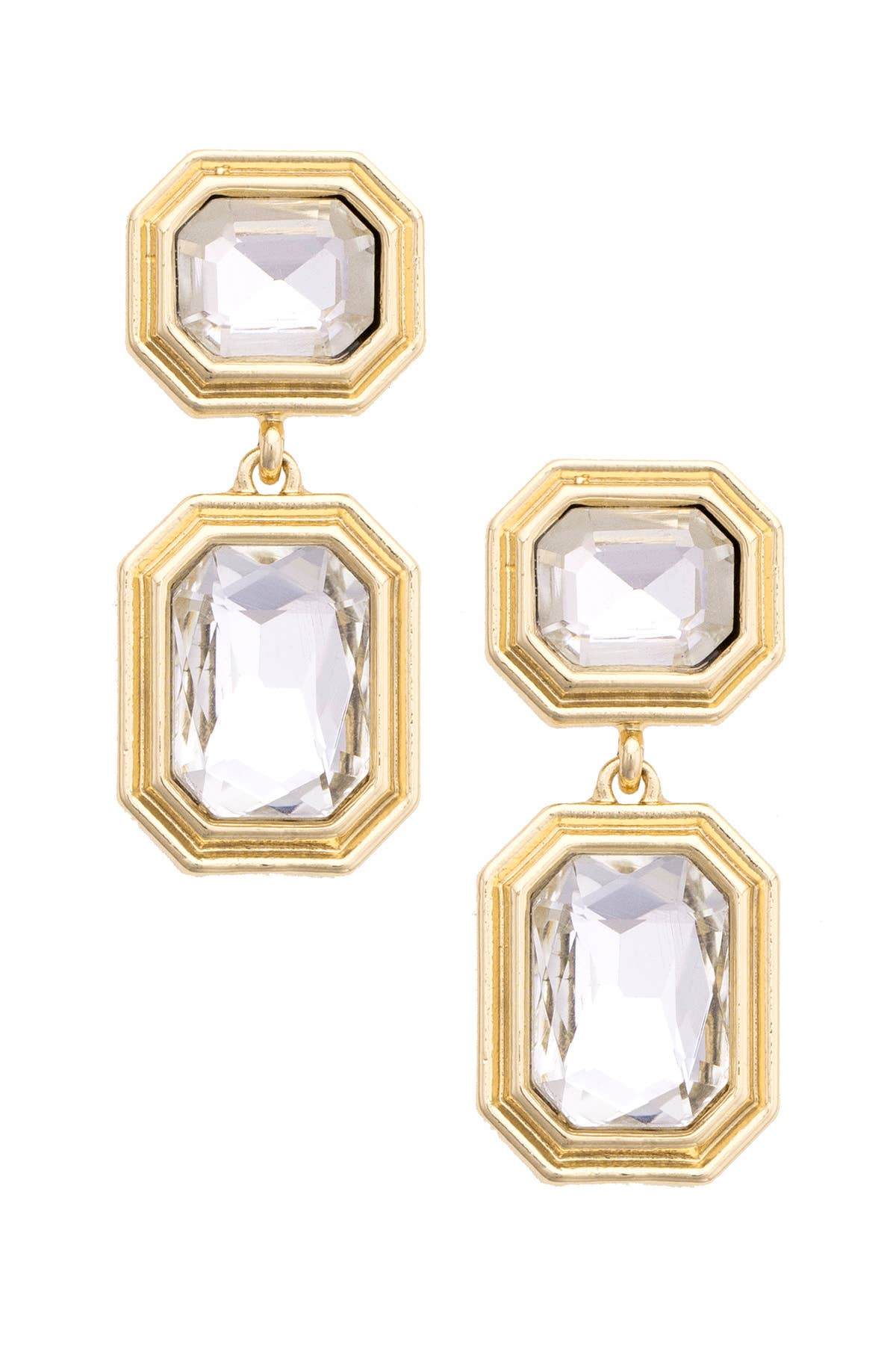 Monet Bezel Drop Earrings in Shiny Gold