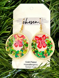 Welcome Wreath Hand Painted Leather Earrings: Cream background