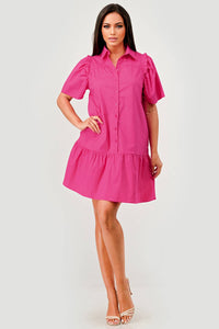 Cindy Short Sleeve Collared Button Down Dress
