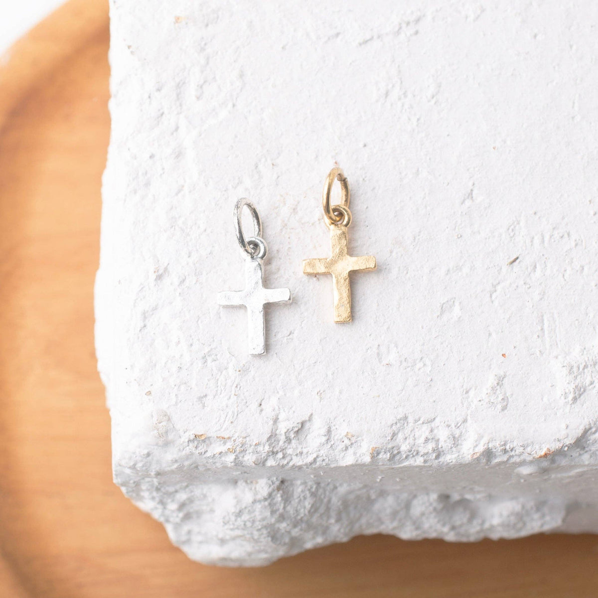 Charm Bar -Hammered Cross Metal Charm: Antique Gold