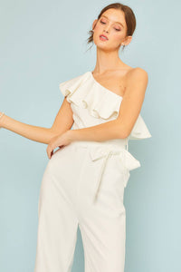 Side Zipper Sleeveless Bootcut Jumpsuit: S / OFF WHITE