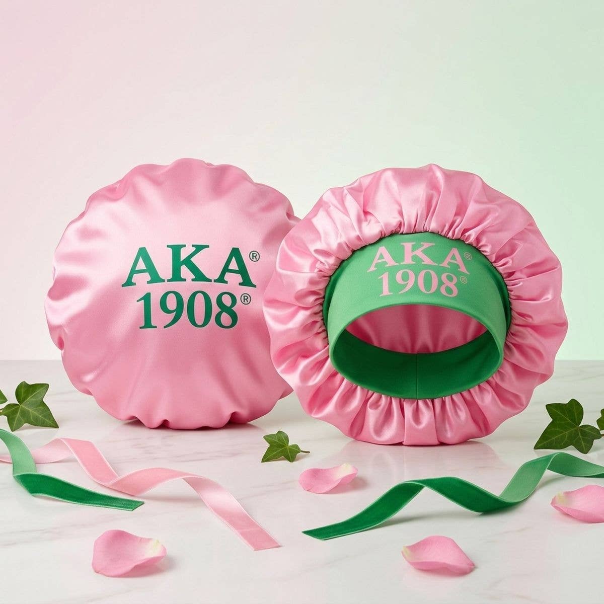 AKA Pink Silky Satin & Contrast Band Sleep Bonnet: Pink / Multi Tone / Stretch to Fit