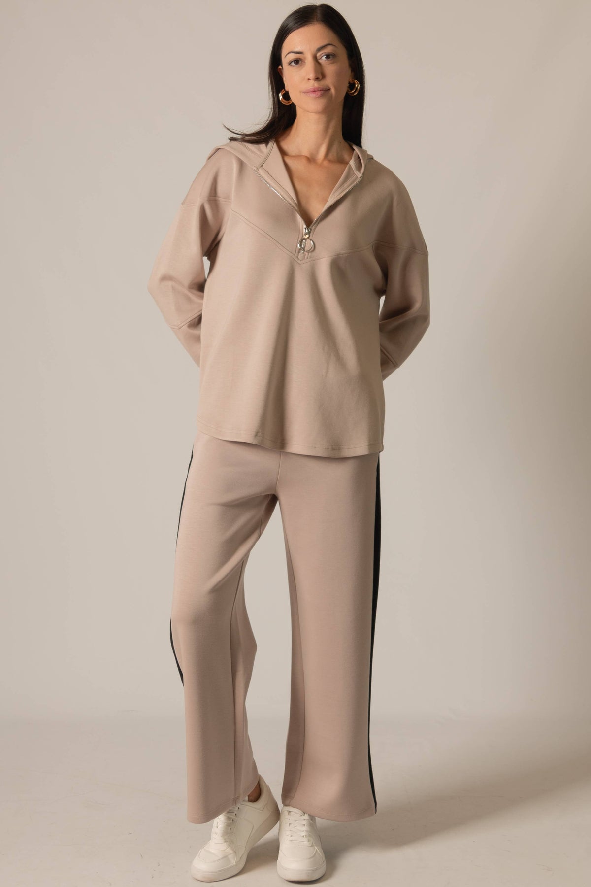 P. CILL Butter Modal Side Stripe Wide Leg Pants: Black / Small