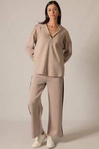 P. CILL Butter Modal Side Stripe Wide Leg Pants: Black / Small