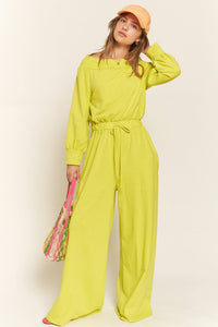 Melinda One Shoulder Terry Jumpsuit Dark Gray or Lime