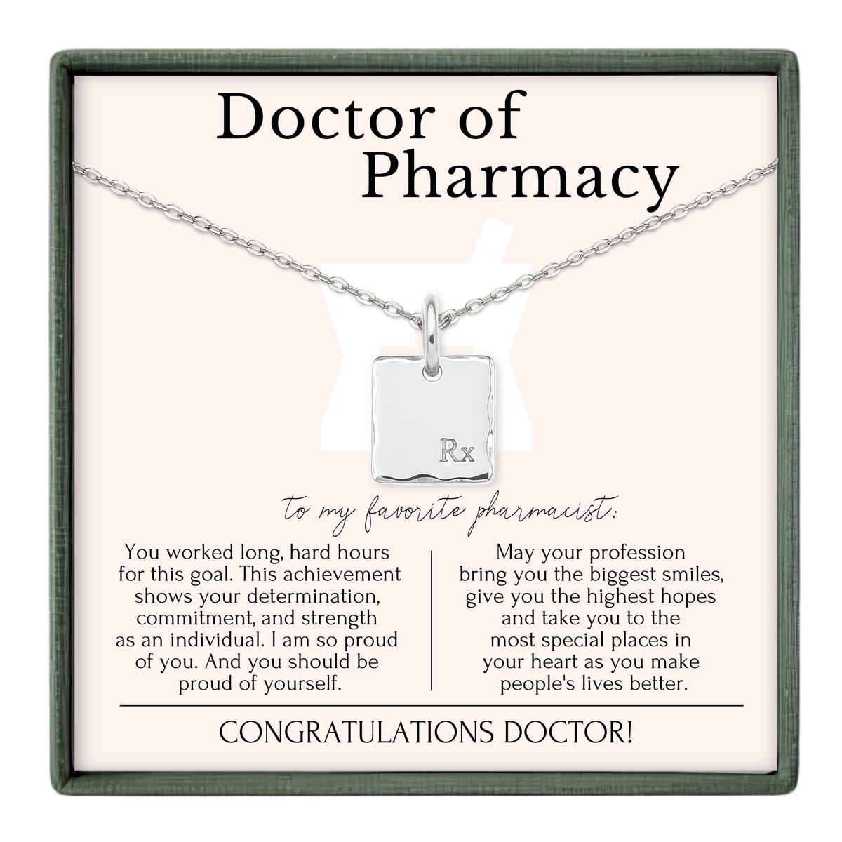 Pharmacist Graduation - Pharmacy Rx Charm Necklace: 14k Gold Vermeil / Necklace is 18” long with an adjustable ring of 16” Rx pendant measures 0.45" in width and 0.45" in height. / Minimalist