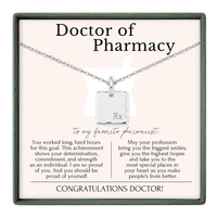Pharmacist Graduation - Pharmacy Rx Charm Necklace: 14k Gold Vermeil / Necklace is 18” long with an adjustable ring of 16” Rx pendant measures 0.45" in width and 0.45" in height. / Minimalist