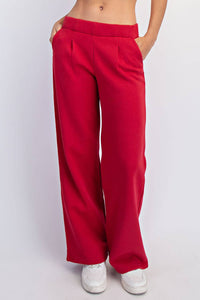 FLEECE PLEATED TROUSER: True Red / S-M-L(2-2-2)