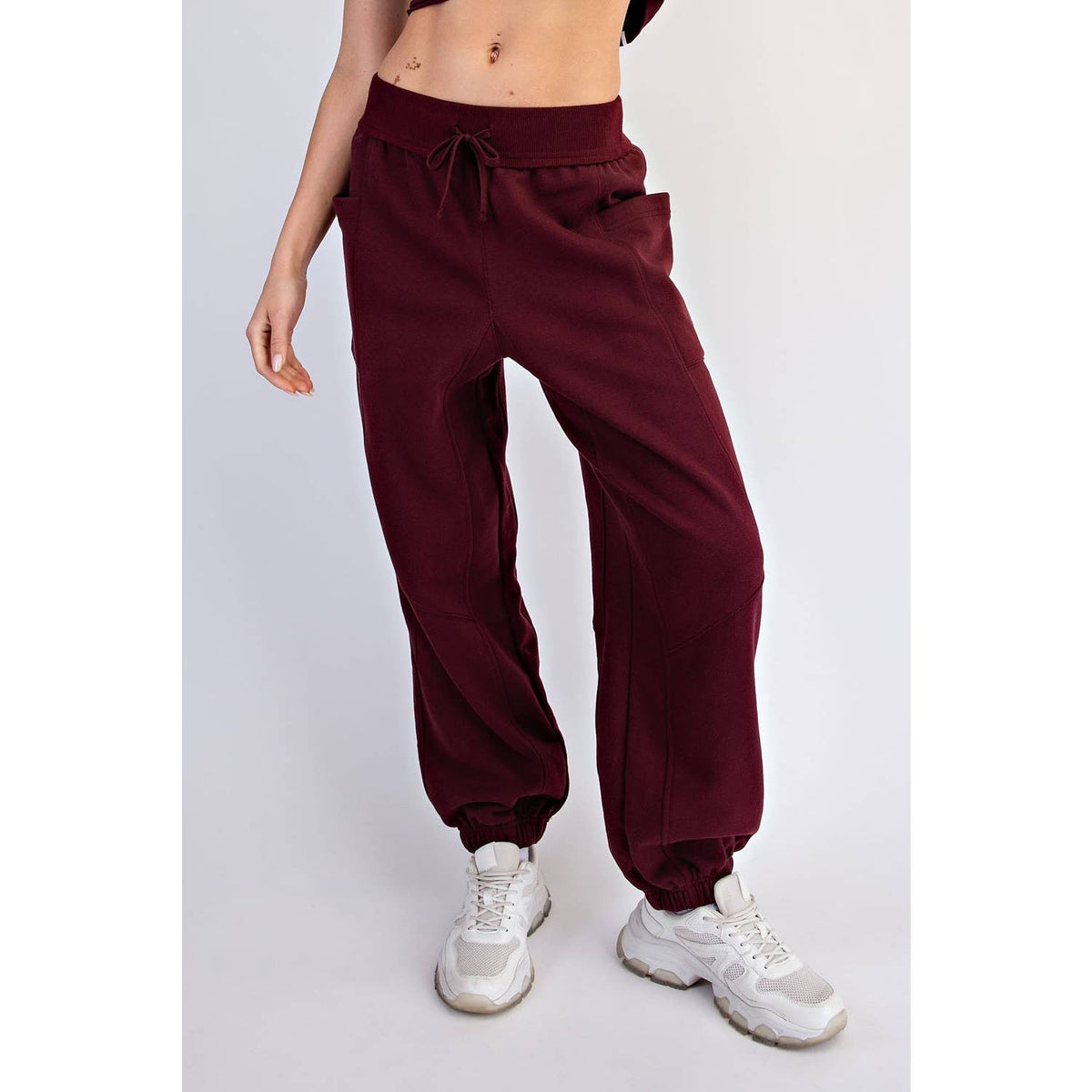 FLEECED TERRY FLOW JOGGER PANTS: Peach Pink / S-M-L(2-2-2)