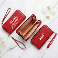 DST Sorority Long Red 1913 Patch Zipper Wallet: Red and White / Faux Leather / 7.75 x 1 x 4 inches