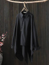 Urban Loose Black White Long Sleeves Irregular Blouse: BLACK / One_size
