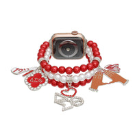 DST Sorority Red White Pearl Watch Band for Women: Red and White / Pearl / Stretch to Fit