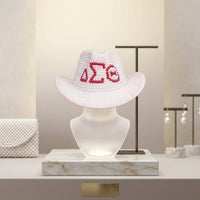 DST Sorority White and Red Pearl Fedora Hat Women\