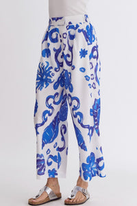 Tropical Print Blue & White Top & Pants
