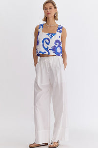 Tropical Print Blue & White Top & Pants