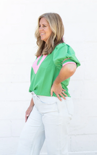 Janice Pink and Green Top