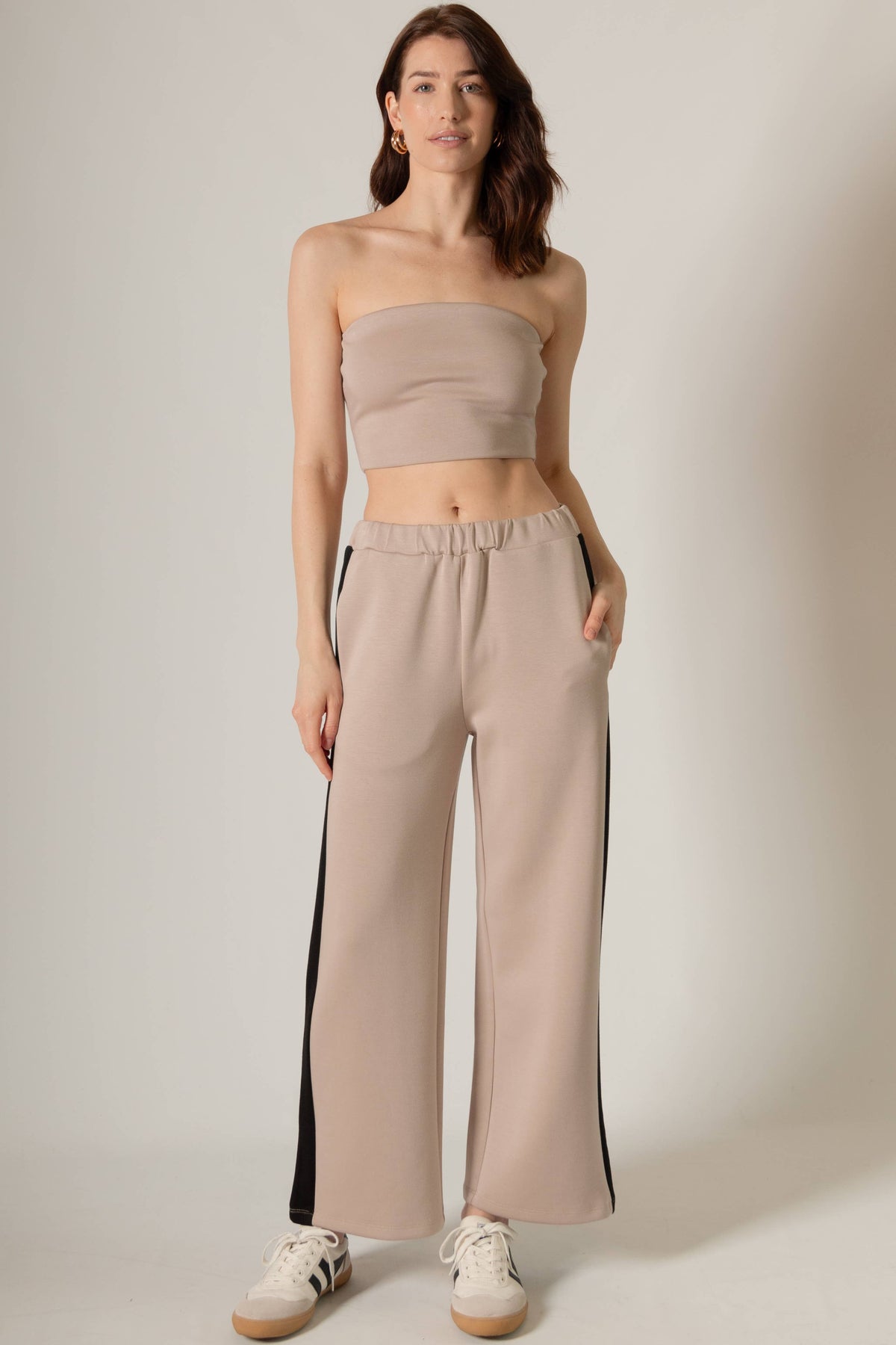 P. CILL Butter Modal Side Stripe Wide Leg Pants: Black / Small