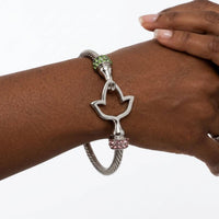 AKA Silver Cable Interlock Bangle: Pink and Green / Rhodium / 8 inches