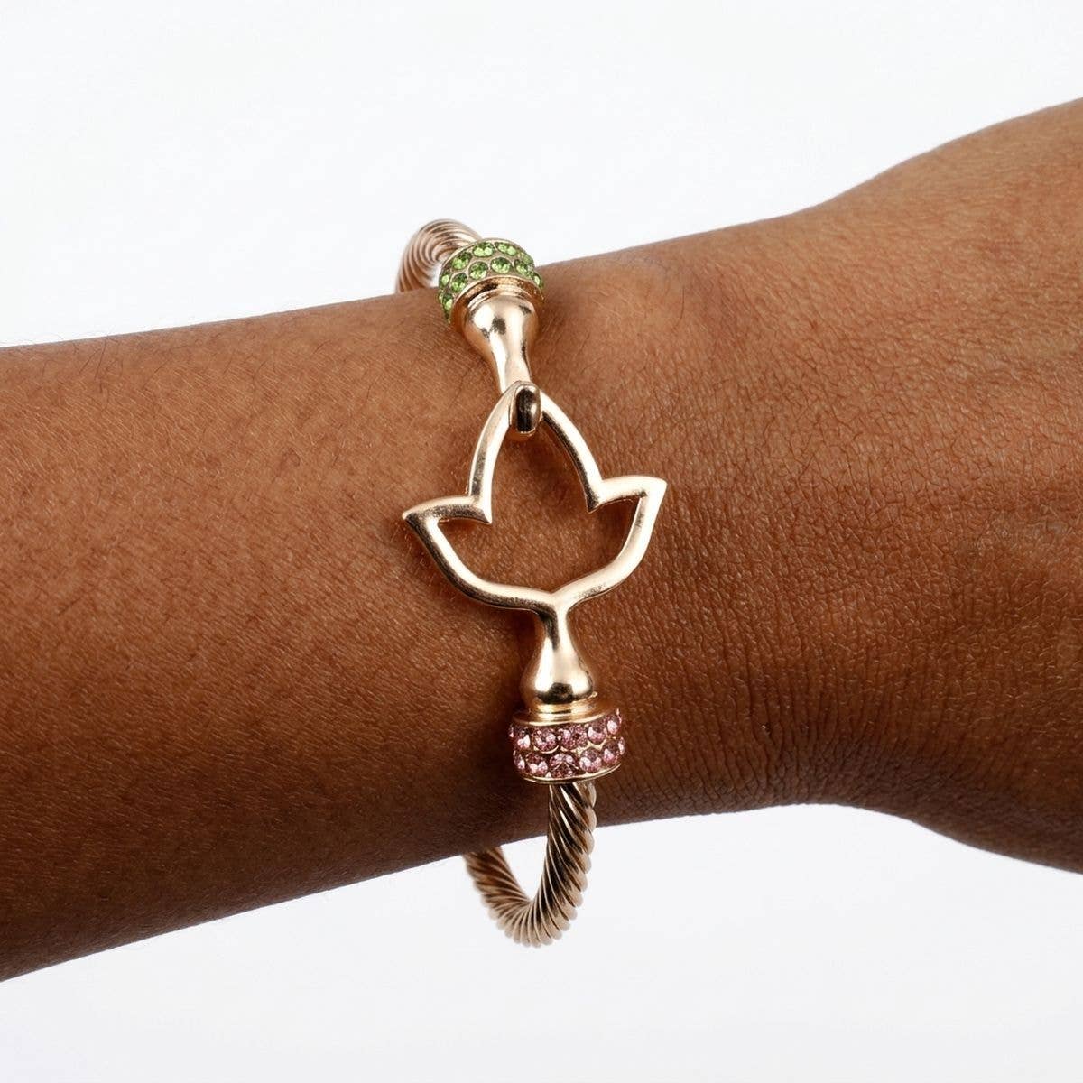 AKA Gold Cable Interlock Bangle: Pink and Green / Gold / 8 inches