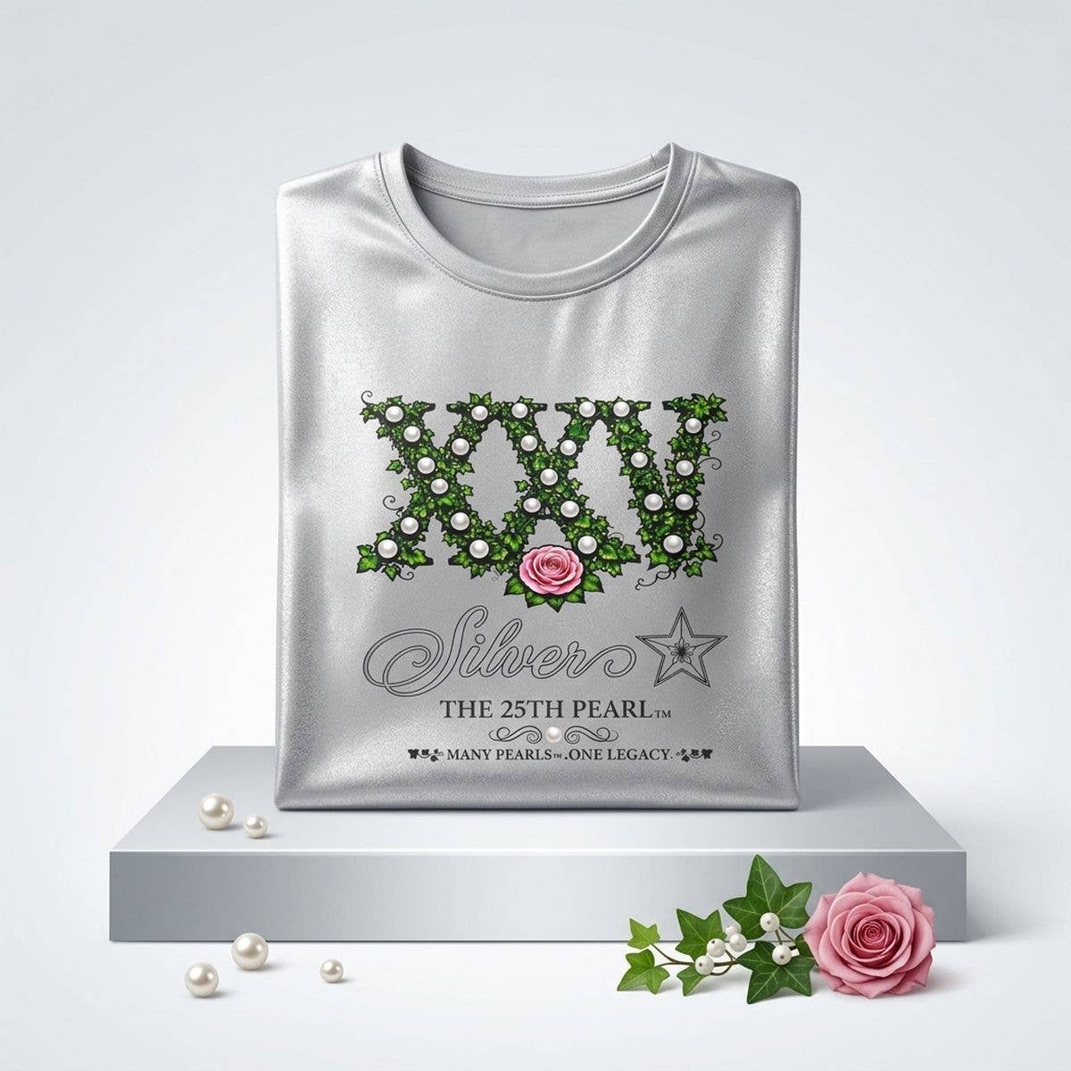 Medium AKA Silver Soror 25th Pearl Metallic Tee: Silver / Multi Tone / Medium