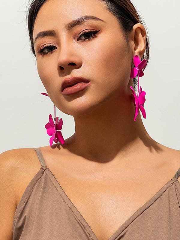 Flower Shape Drop Earrings Earrings Accessories: FUCHSIA / One_size