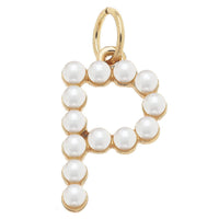 Pearl-Studded Letter Charm in Ivory: G