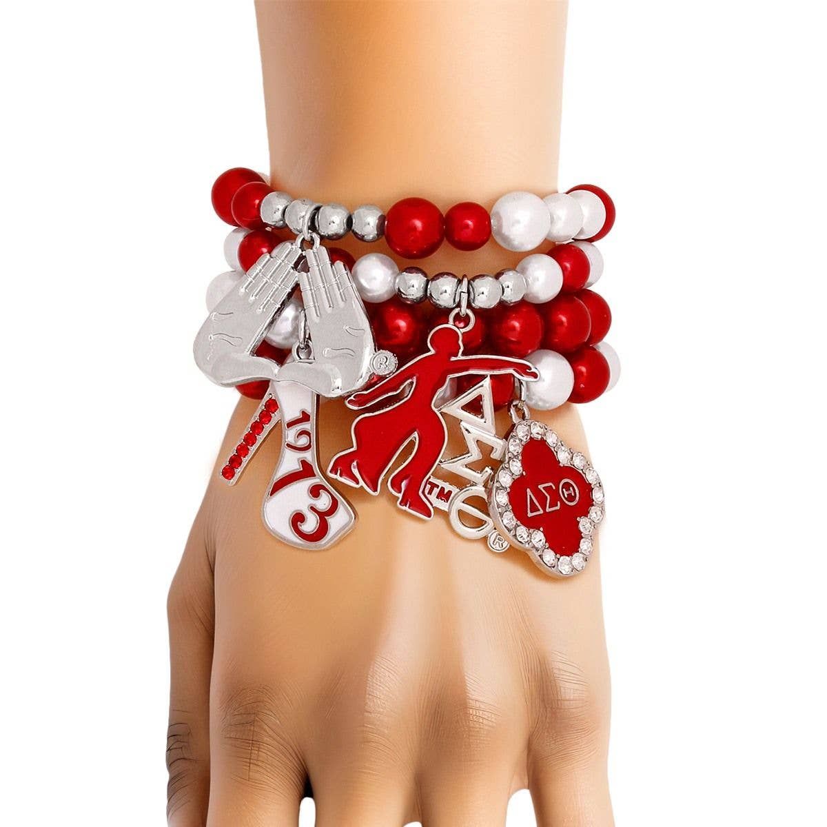 Delta Sigma Theta  Red and White Pearl Charm Bracelets: