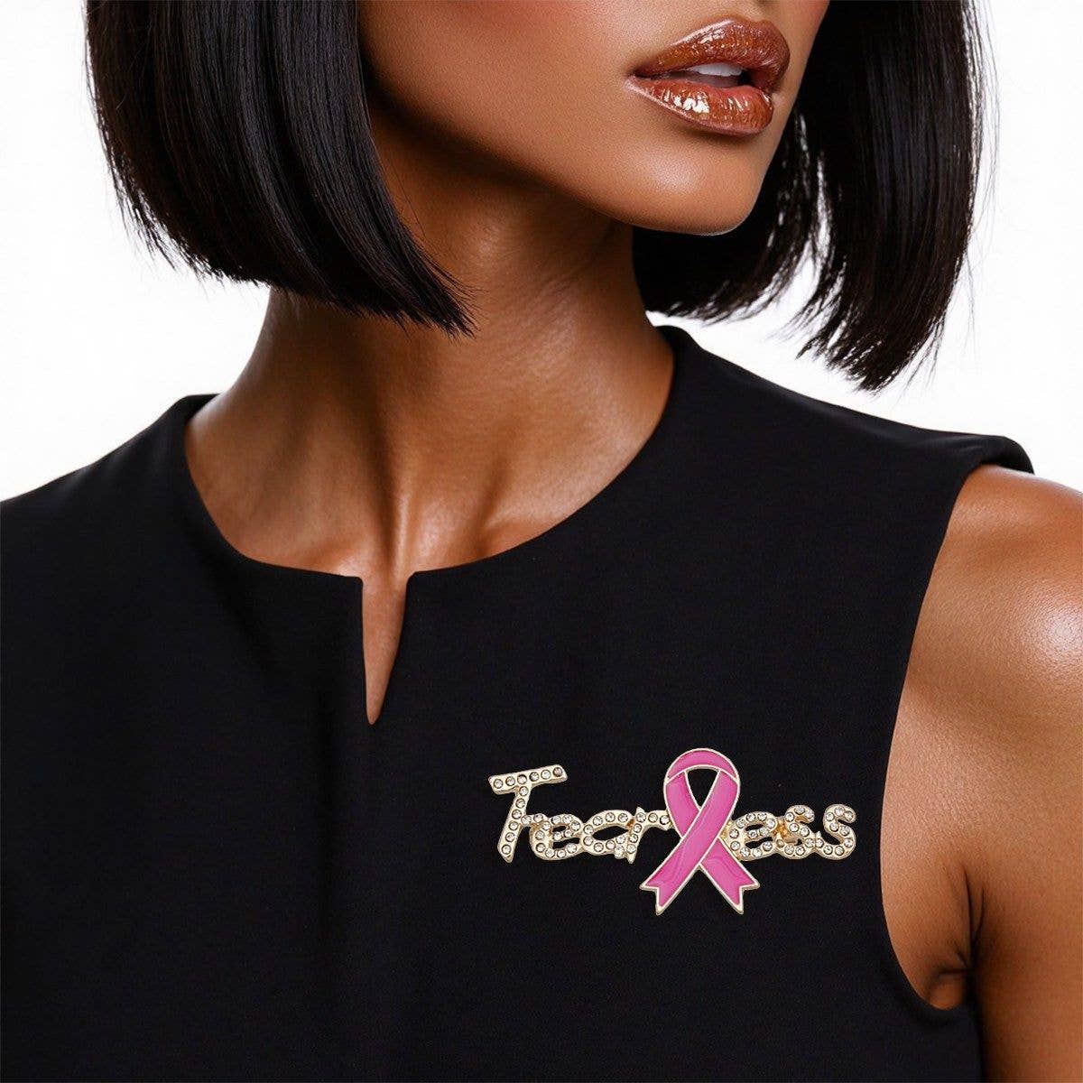Breast Cancer Gold Fearless Pink Ribbon Brooch: Color
