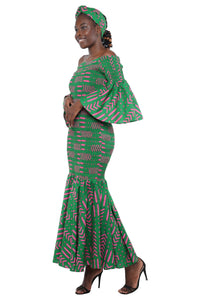 African Kente Ladies Long Smocked Mermaid/Fish Tail Dress: One Size