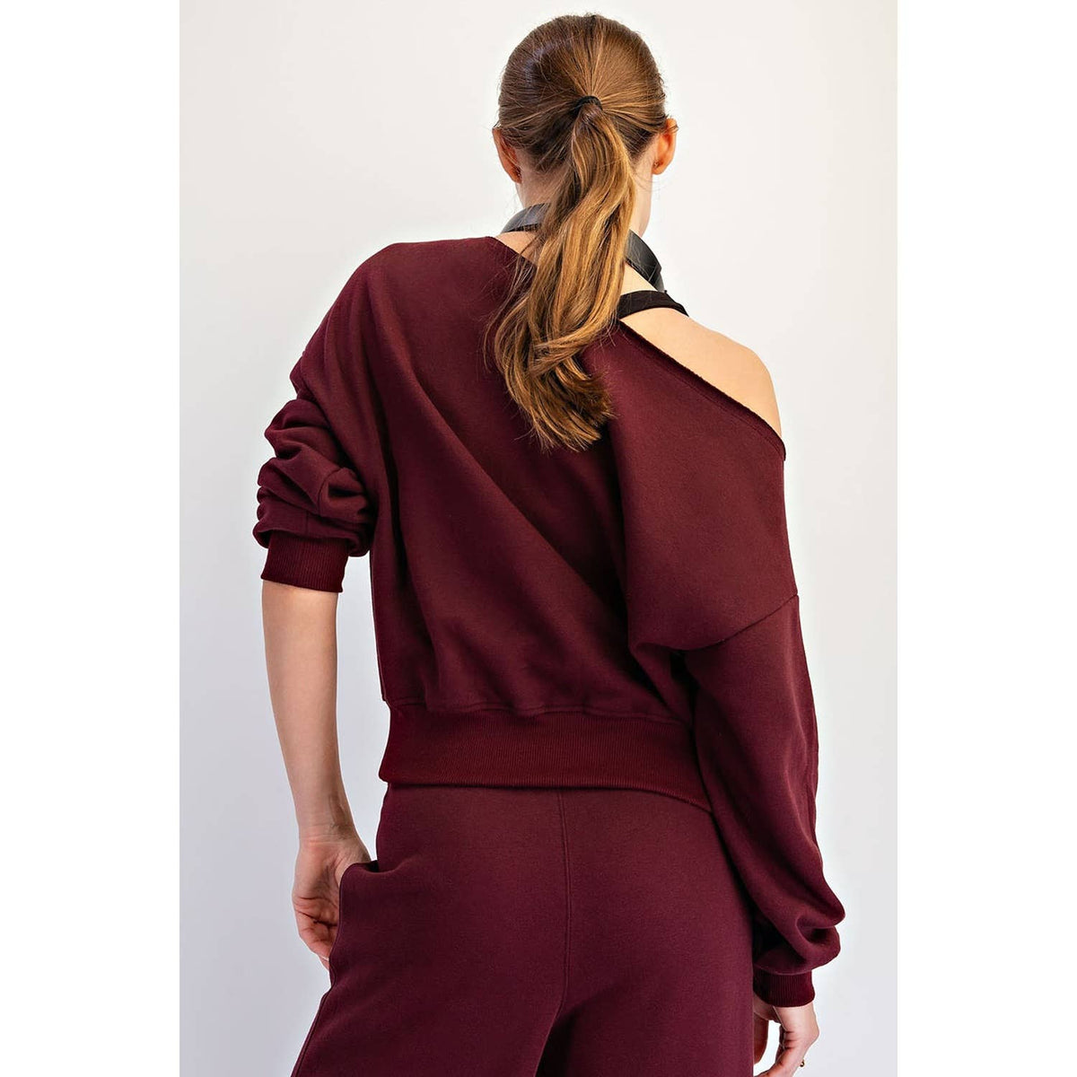 FRENCH TERRY FLEECE OFF SHOULDER TOP: True Red / S-M-L(2-2-2)
