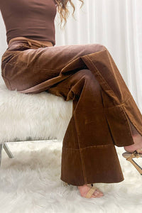 Stone Washed Cotton Corduroy Cropped Pants VP83140: Brown / M