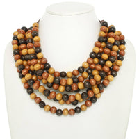 LAYER GLOSSY WOOD BEADED NECKLACE WITH FAUX LEATHER MAGNETIC: Bmlt