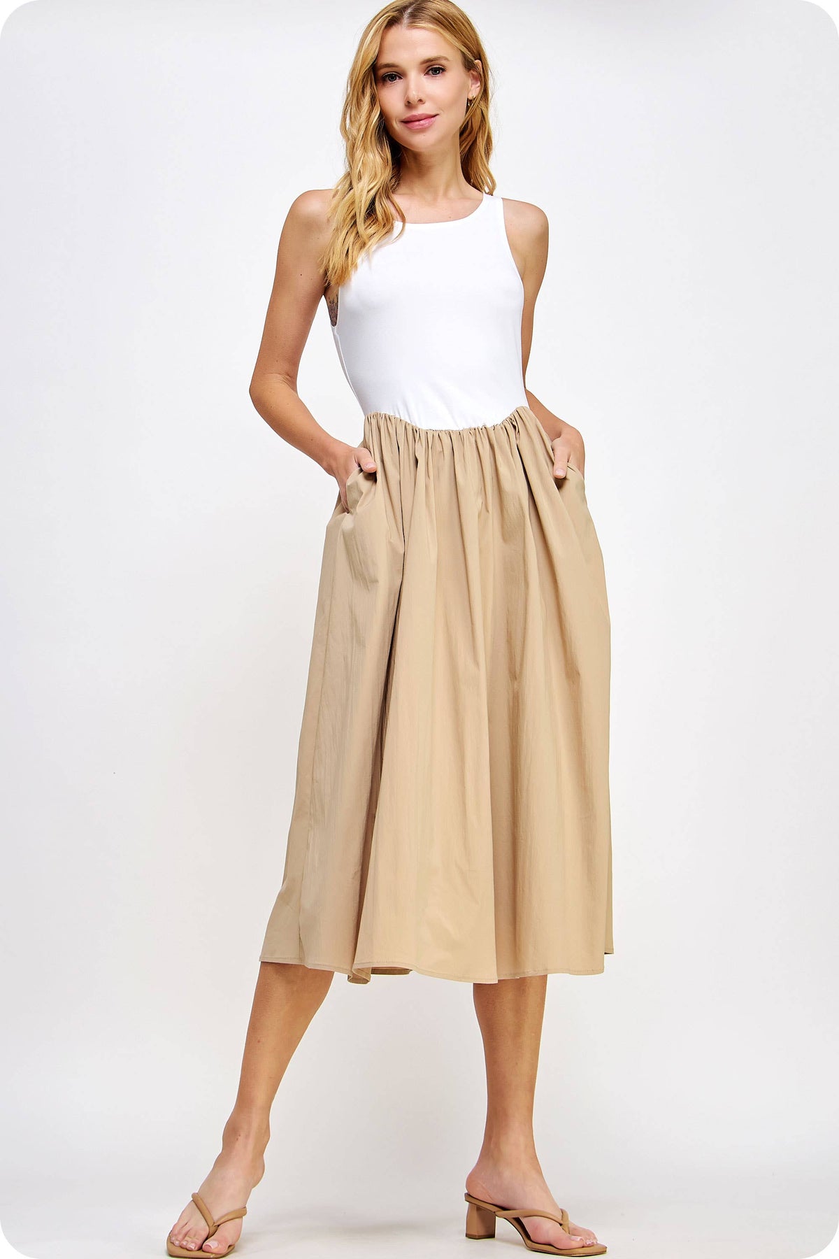 Carmen Knit Contrast Poplin Long Dress