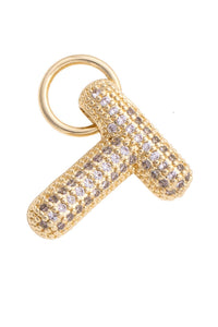 Letter Pave Initial Charm in Shiny Gold: I