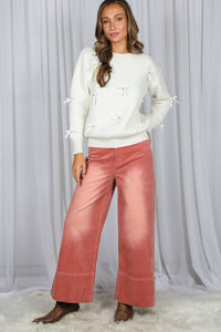 Stone Washed Cotton Corduroy Cropped Pants VP83140: Brown / M