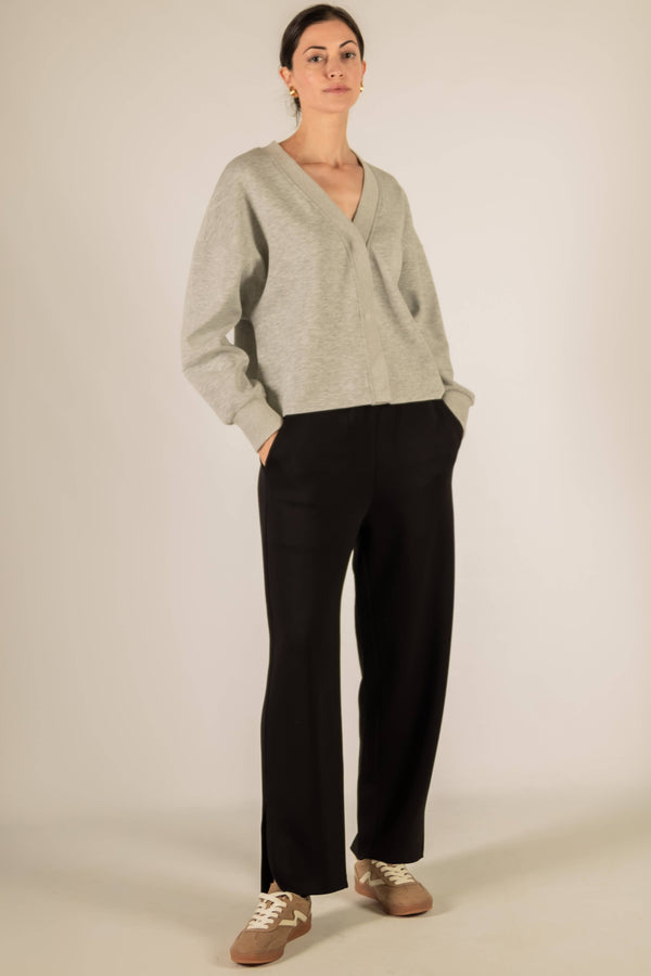 P. CILL Butter Modal Rib Contrast Oversized Cropped Cardigan: H.Grey