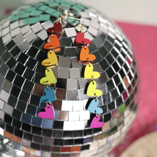 Rainbow Heart Chain Dangle Earrings