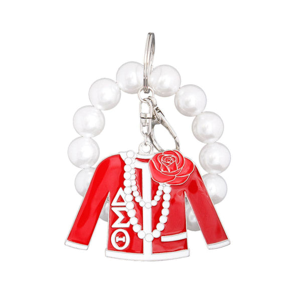 Red and White Sorority Keychain: 4.25 x 3.25 inches / Red and White / Rhodium