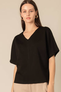 P.CILL Butter Modal V Neck Short Sleeve Top: Black